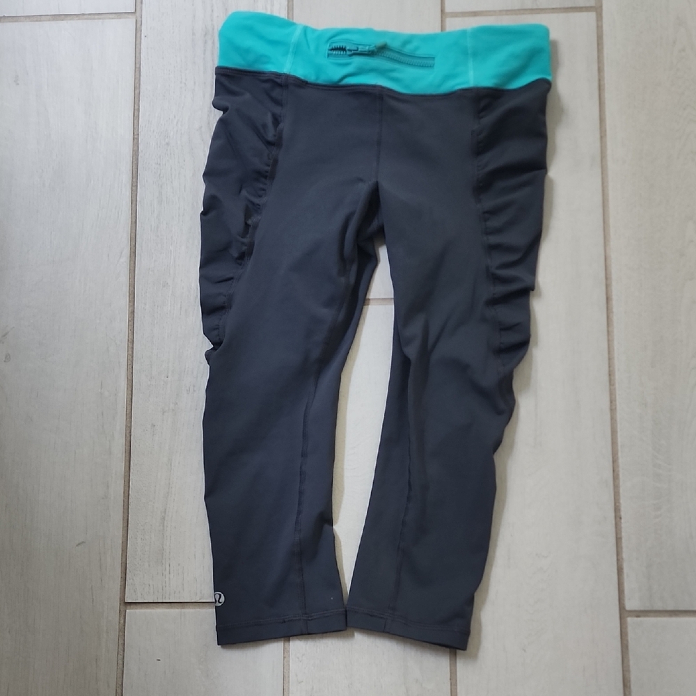 Lululemon Athletica Gray Leggings with Teal Waistband